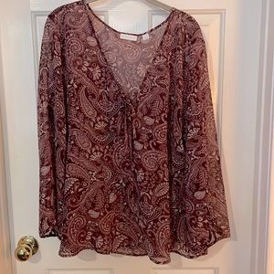 Boho style paisley print plum colored shirt